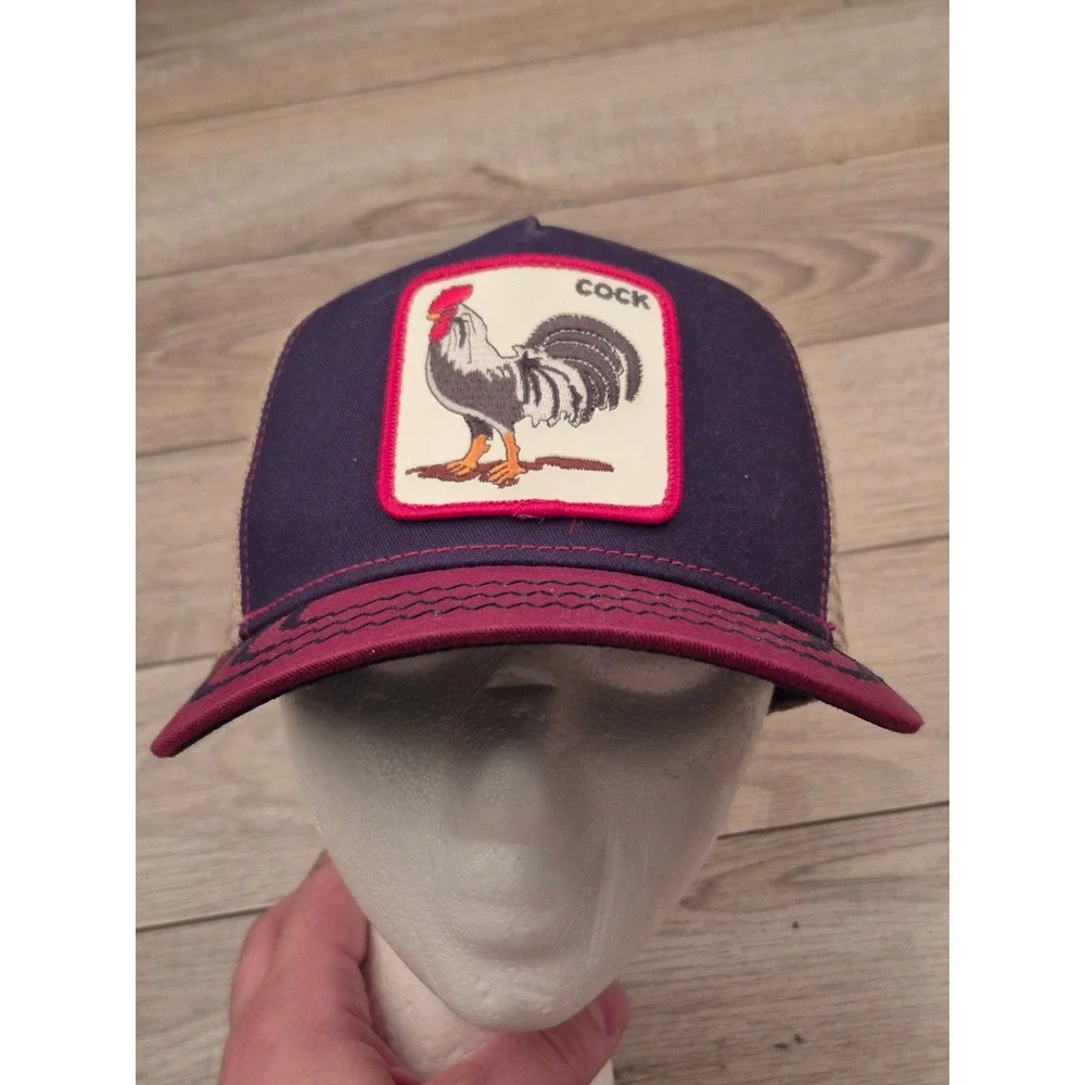 Goorin Bros The Farm Rooster Trucker‎ Hat Navy Burgundy Patch Snapback Cap